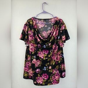 Bleeker & McDougal Floral Black and Pink Women's Top